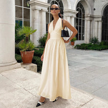 Load image into Gallery viewer, Pure Cottom Maxi Dress Spring Summer Tight Waist V neck Lace up Long Dress Large Swing Dress Women