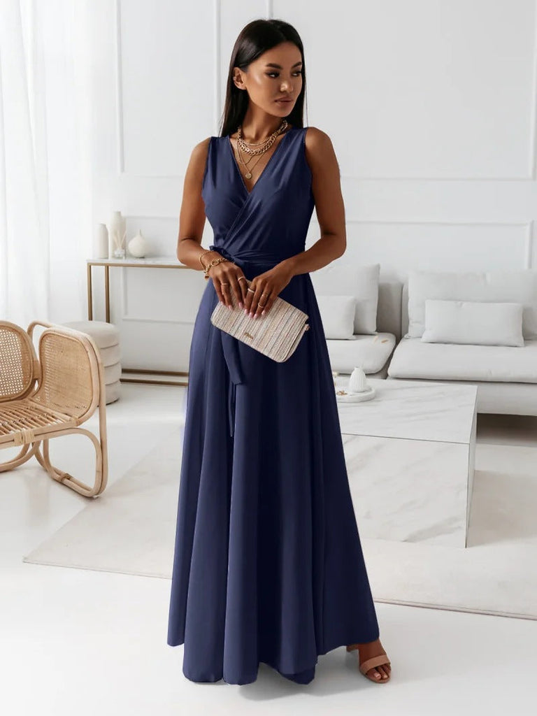 Women Clothing Tied V Neck Evening Party Maxi Dress Women