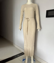 Load image into Gallery viewer, Autumn Winter Knitted Dress Casual Waist Tight Round Neck Big Pit Stripe Slimming Knitted Maxi Dress Women