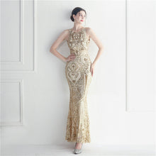 Load image into Gallery viewer, Craft Beaded Positioning Floral Sequin Star Wedding Prom Maxi Dress