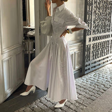 Load image into Gallery viewer, Design Pleated Single Breasted Shirt Dress Autumn Polo Collar Long Sleeve High Waist White Long Dress