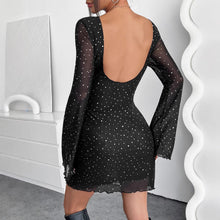 Load image into Gallery viewer, Elegant Women Black Mesh Backless Slim Fit Long Sleeve Dress