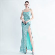 Load image into Gallery viewer, Gathers Sequ Handmade Floral Split Sling Simple Evening Dress