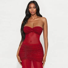 Load image into Gallery viewer, Tube Top Milk Silk Stitching Mesh Drilling Party Hip Wrapped Long Dress