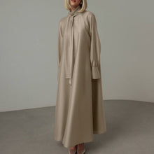 Load image into Gallery viewer, Women Clothing Stand up Collar Tie Dress Long Sleeve Side Slit Loose Casual Dress