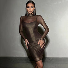 Load image into Gallery viewer, Women Sexy Mesh Long Sleeve Slim Bronzing Thin Glittering Dress Sheath Blouse