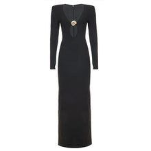 Load image into Gallery viewer, French Sexy Hepburn Niche V neck Metal Buckle Decorative Sexy Slimming Sheath Dress Maxi Dress