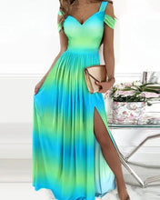 Load image into Gallery viewer, Women Clothing Maxi Dress Printed V neck Elegance Sleeveless Sexy Slit Dress