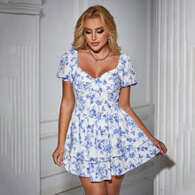 Load image into Gallery viewer, Summer Women Clothing Sexy Sweet Dress Printed Slim Fit Short Sleeve Tiered Dress Short Dress