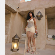 Load image into Gallery viewer, Spring Summer Suspenders Mesh Cropped Outfit Sexy Ruffle Hip Tassel Dress