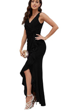 Load image into Gallery viewer, V neck Sleeveless Slim Fit Elegant Ruffled Split Long Evening Dress