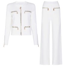 Load image into Gallery viewer, Spring Autumn Rhinestone Knitted Net Red Casual Jacket Pants Two Piece Sets