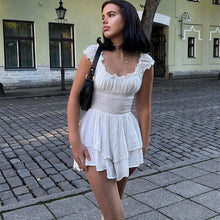Load image into Gallery viewer, Women Summer Dress Wooden Ear MiuMiu Bag Sleeve Cinched Bodycon Irregular Asymmetric Hem Tiered Dress