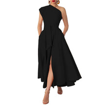 Load image into Gallery viewer, Summer Women Wear Sleeveless Diagonal Collar Solid Color Waist Tight Swing Dress
