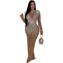Load image into Gallery viewer, Women Wear round Neck Rhinestone Dress Maxi Dress