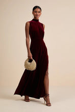 Load image into Gallery viewer, Graceful round Stand Collar Sleeveless Waist Slit Party Dinner Dress Solid Color Women Dress