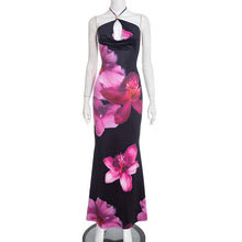 Load image into Gallery viewer, Women Clothing Spring Casual Floral Print Cross Halterneck Lace up Fishtail Maxi Dress