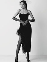 Load image into Gallery viewer, Summer High Waist Feather Split Sleeveless Tube Top Midi Dress Sexy Sweet Dress