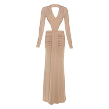 Load image into Gallery viewer, Fall Women Clothing Solid Color V-neck Sexy Backless Long Sleeves Split Pleated Dress
