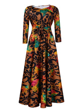 Load image into Gallery viewer, Women Clothing Spring Elegant Graceful Printed Lace up Large Dress