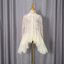 Load image into Gallery viewer, French Sexy Short Dress Spring Polo Collar Single Breasted Waist Controlled Slimming Long Sleeve Lace Stitching Dress