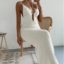 Load image into Gallery viewer, Women Clothes Sexy Sexy Cutout Lace Up Halter Spaghetti Straps Stitching Dress Maxi Dress Women