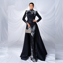 Load image into Gallery viewer, High End Long Sleeve Crew Neck Long Sequined Cocktail Fishtail Evening Dress Bridesmaid Dress Women