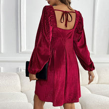 Load image into Gallery viewer, Autumn Winter Women Clothing Velvet Square Collar Solid Color Dress