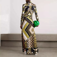 Load image into Gallery viewer, Autumn Winter Printing Positioning Collared Long Sleeve Split Dress Women