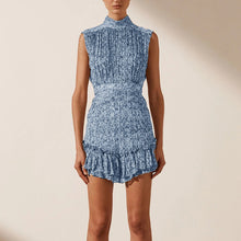 Load image into Gallery viewer, Summer Printed Turtleneck Mini Sleeveless Short Ruffled Dress Women Clothing