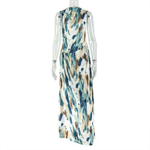 Load image into Gallery viewer, Color Matching Women Printed Wear Stylish Comfortable Loose Hip Dress Pleated Waist Maxi Dress