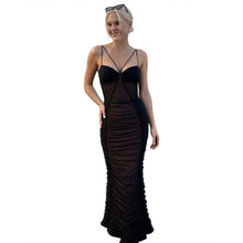 Load image into Gallery viewer, Autumn Winter Women Slim Fit Pleated V neck Sexy Backless Mesh Strap Elegant Dress