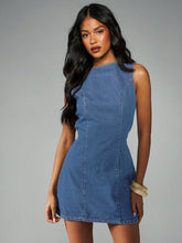 Load image into Gallery viewer, Women Denim Dress Back Lace up Simple Women Denim Dress Mesh