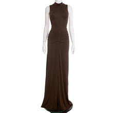 Load image into Gallery viewer, Women Clothing Spring Solid Color Casual Elegant round Neck Sleeveless Pleated Slim Maxi Dress