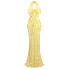 Load image into Gallery viewer, Yellow Heavy Industry Tube Bead Bow Halter Formal Dress Vision Dress Elegant