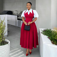 Load image into Gallery viewer, Women Clothing Autumn Elegant Bubble Sleeve Women Shirt Collar High Waist Slimming Dress Faux Two Pieces