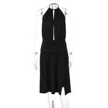 Load image into Gallery viewer, Women Sexy Deep V Plunge neck Bare Back Halter Strap Pleated Waist Tight Slit Dress