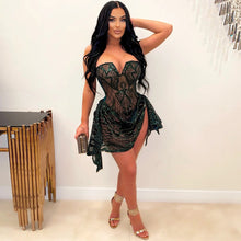 Load image into Gallery viewer, Sexy V Neck Tube Top See Through Sequ Dress Women Fashionable Irregular Asymmetric Dress