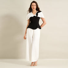 Load image into Gallery viewer, Shirt Long Twet Summer Elegant Office Black White Color Matching Women Clothing