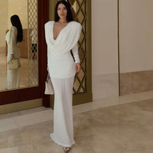 Load image into Gallery viewer, Fall Women Clothing Sexy Backless Swing Collar Slim Pleated Solid Color Long Sleeve Dress