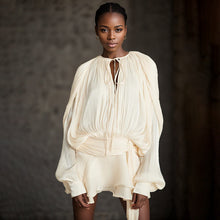 Load image into Gallery viewer, Puff Sleeve Lotus Leaf dress Early Spring Pleated Design Short Mesh Dress Women
