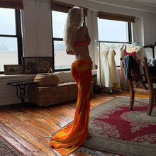 Load image into Gallery viewer, Spring Women Clothing Suspenders Personality Stitching Mesh See through Sexy Slit Dress