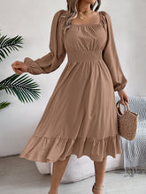 Load image into Gallery viewer, Spring Summer Casual Solid Color Square Collar Long Sleeve Waist Trimming Ruffles A line Dress Women Clothing