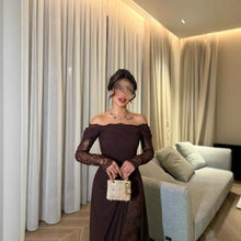 Load image into Gallery viewer, Spring Summer Women Clothing Tube Top Stitching Lace Long Sleeve Big Hem Elegance Retro Dress