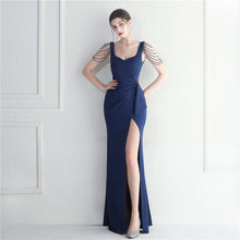 Load image into Gallery viewer, Craft Beaded Car Model Bridesmaid Performance Wedding Long Slit Evening Dress