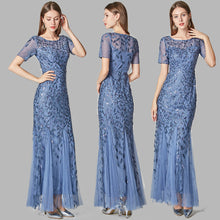 Load image into Gallery viewer, Summer Autumn Banquet Host Slim Mesh Sequ Evening Dress Fishtail Dress for Women