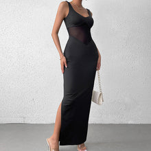 Load image into Gallery viewer, Milk Silk Stitching Mesh Cami Dress Sexy Split Backless Formal Dress Maxi Dress