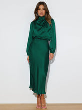 Load image into Gallery viewer, Autumn High Grade Satin Long Sleeve Loose Dress Elegant Women Evening Dress