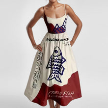Load image into Gallery viewer, Spring Women Clothing Printing Pleated Waist Tight Large Swing Sling Dress