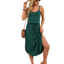 Load image into Gallery viewer, Spring Summer Solid Color U Neck Camisole Drawstring Split Dress
